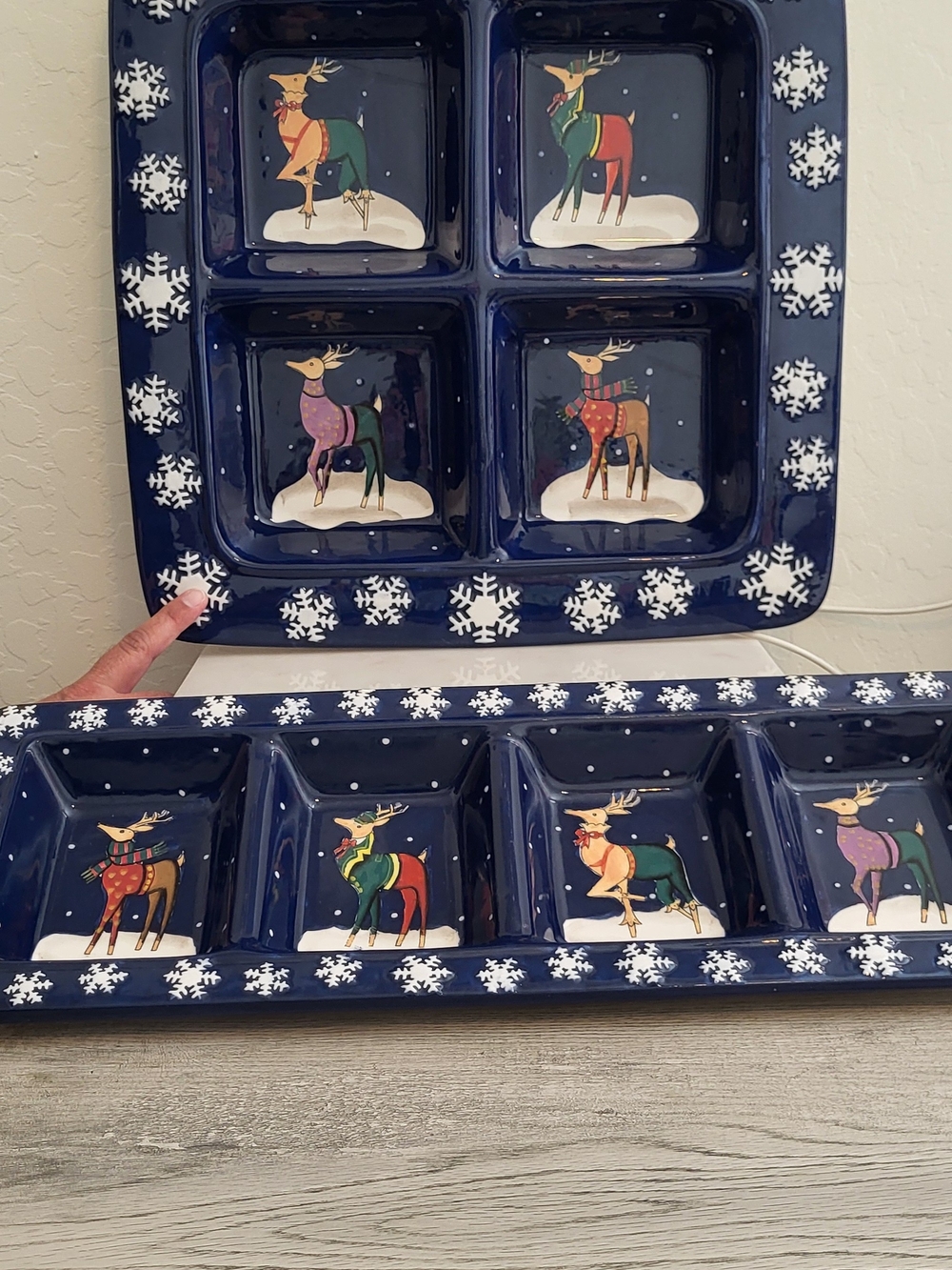 2 Pc Navy Ceramic Holiday Reindeer Divided Serving Tray - Costco